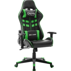 vidaXL Silla de gaming de cuero sintético Negro y verde Discount