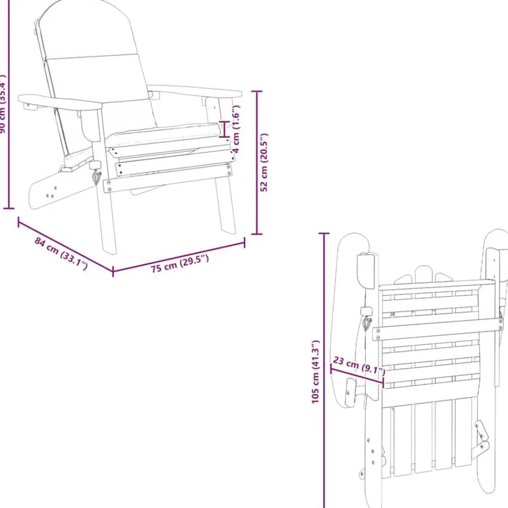 vidaXL Muebles De Jardín-Silla de jardín Adirondack con cojines madera maciza acacia