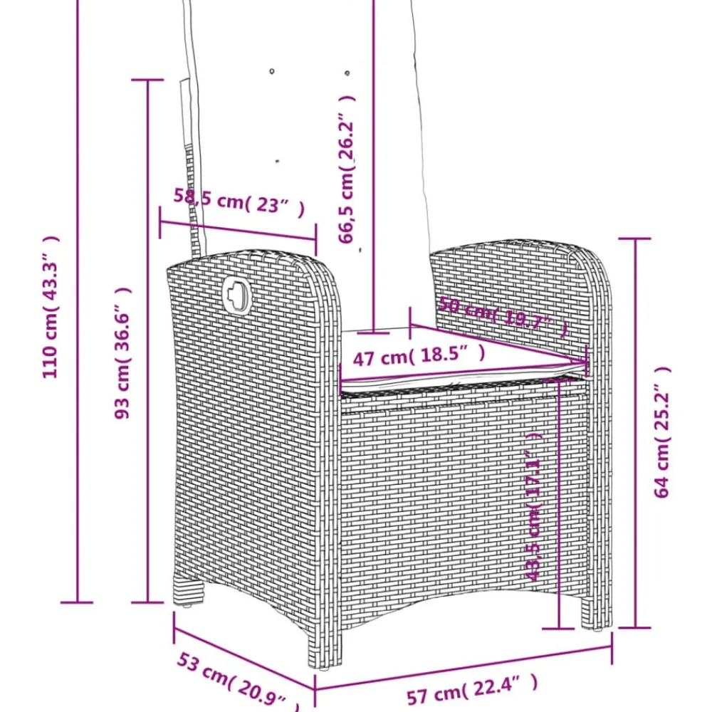 vidaXL Muebles De Jardín-Silla de jardín reclinable con cojines ratán sintético