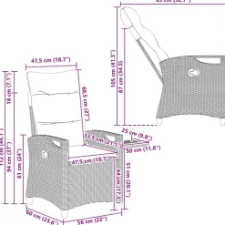 vidaXL Muebles De Jardín-Silla de jardín reclinable Marrón y crema 56 x 60 x 112 cm