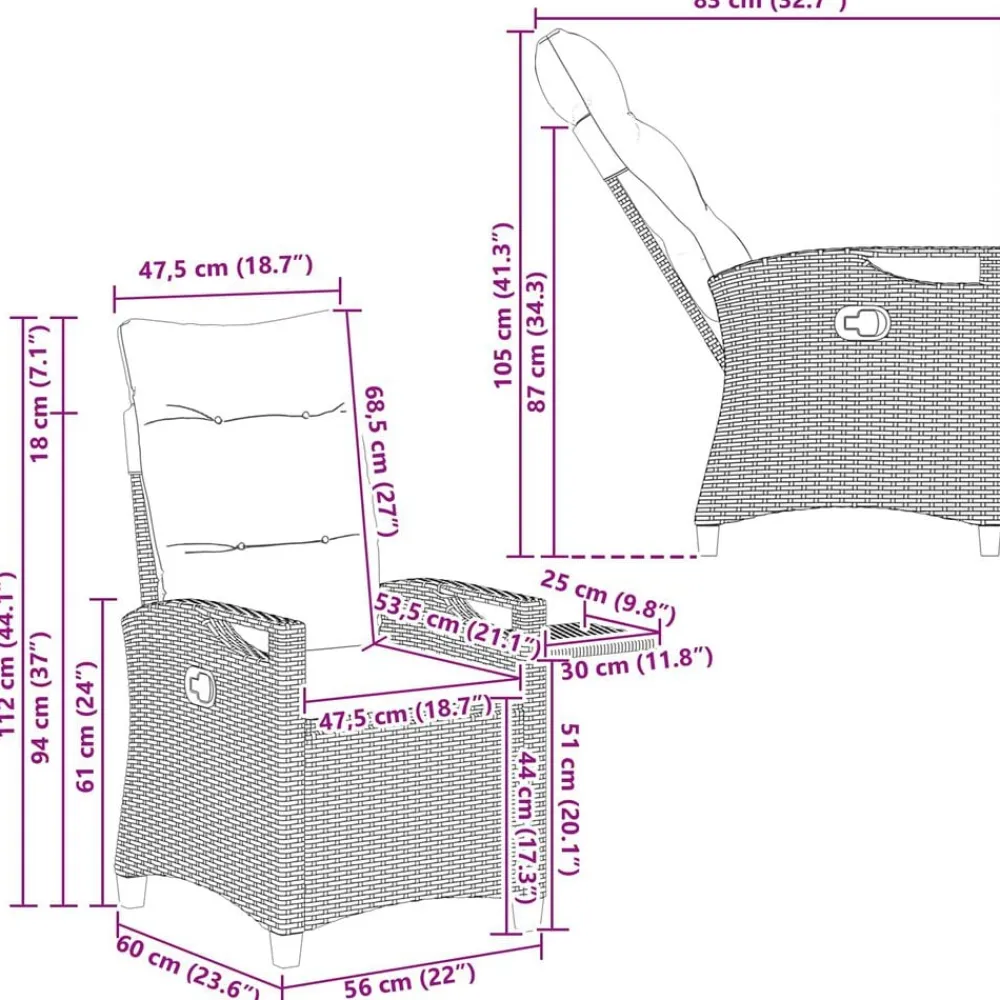 vidaXL Muebles De Jardín-Silla de jardín reclinable Marrón y crema 56 x 60 x 112 cm