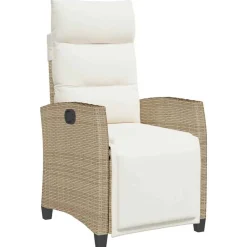 vidaXL Silla de jardín reclinable con mesa auxiliar ratán beige beige y crema Outlet