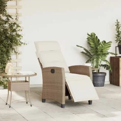 vidaXL Silla de jardín reclinable con mesa auxiliar ratán beige beige y crema Outlet