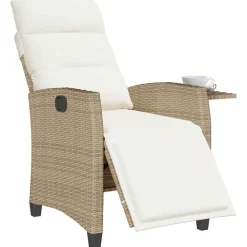 vidaXL Silla de jardín reclinable con mesa auxiliar ratán beige beige y crema Outlet