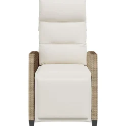vidaXL Silla de jardín reclinable con mesa auxiliar ratán beige beige y crema Outlet