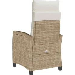 vidaXL Silla de jardín reclinable con mesa auxiliar ratán beige beige y crema Outlet