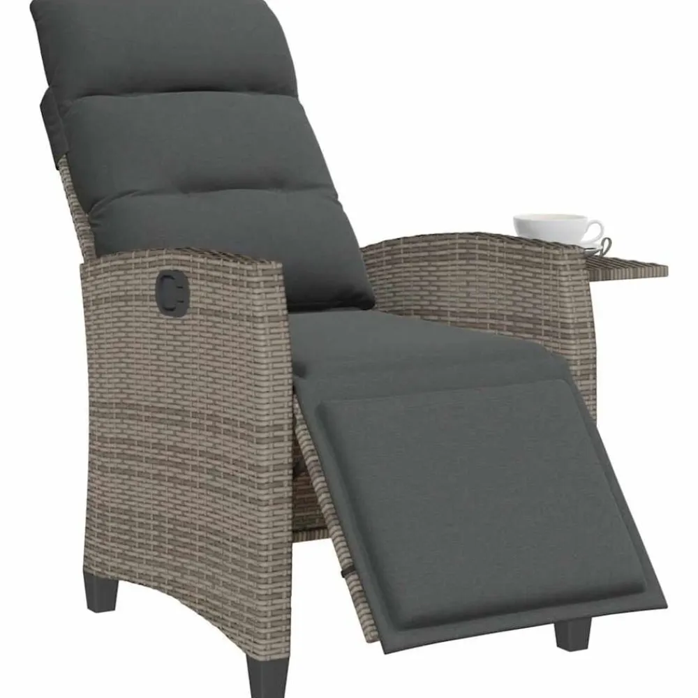 vidaXL Muebles De Jardín-Silla de jardín reclinable con mesa auxiliar ratán