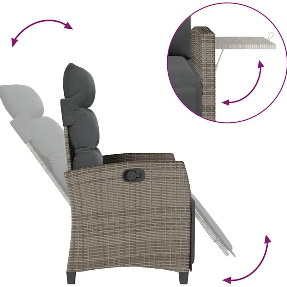 vidaXL Muebles De Jardín-Silla de jardín reclinable con mesa auxiliar ratán