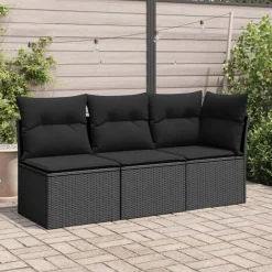 vidaXL Silla de jardín sin brazos con cojines de ratán sintético Negro Clearance