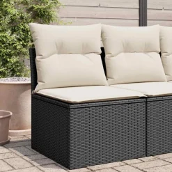vidaXL Silla de jardín sin reposabrazos con cojines ratán PE negro Negro y crema
