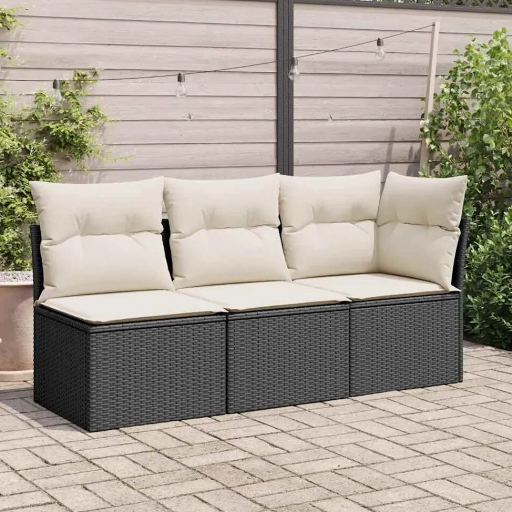 vidaXL Silla de jardín sin reposabrazos con cojines ratán PE negro Negro y crema