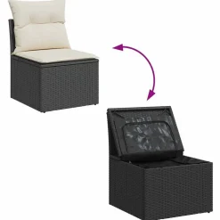 vidaXL Silla de jardín sin reposabrazos con cojines ratán PE negro Negro y crema