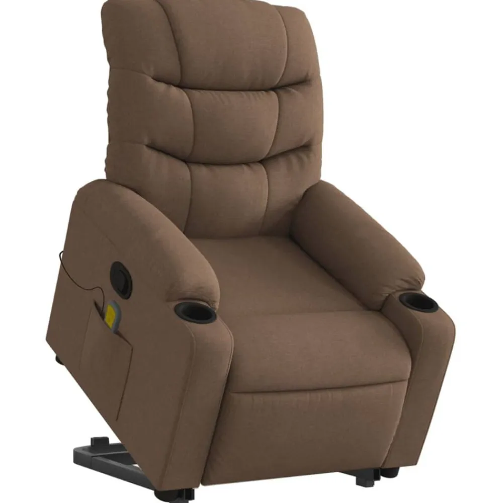 vidaXL Silla de masaje reclinable de pie de tela marrón Marrón Hot
