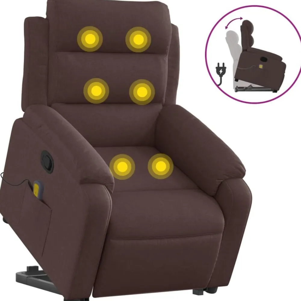 vidaXL Silla de masaje reclinable de pie de tela marrón oscuro Marrón oscuro Clearance