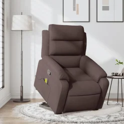 vidaXL Silla de masaje reclinable de pie de tela marrón oscuro Marrón oscuro Clearance