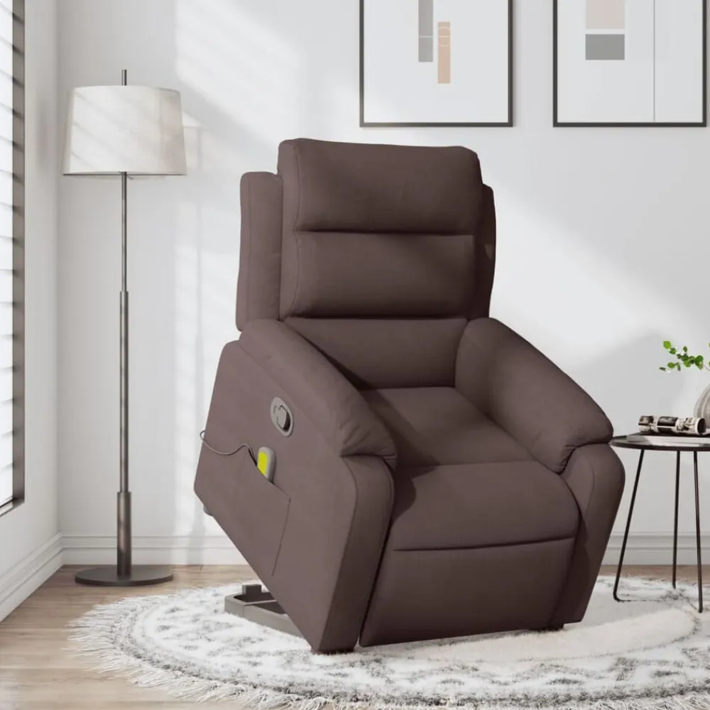 vidaXL Silla de masaje reclinable de pie de tela marrón oscuro Marrón oscuro Clearance