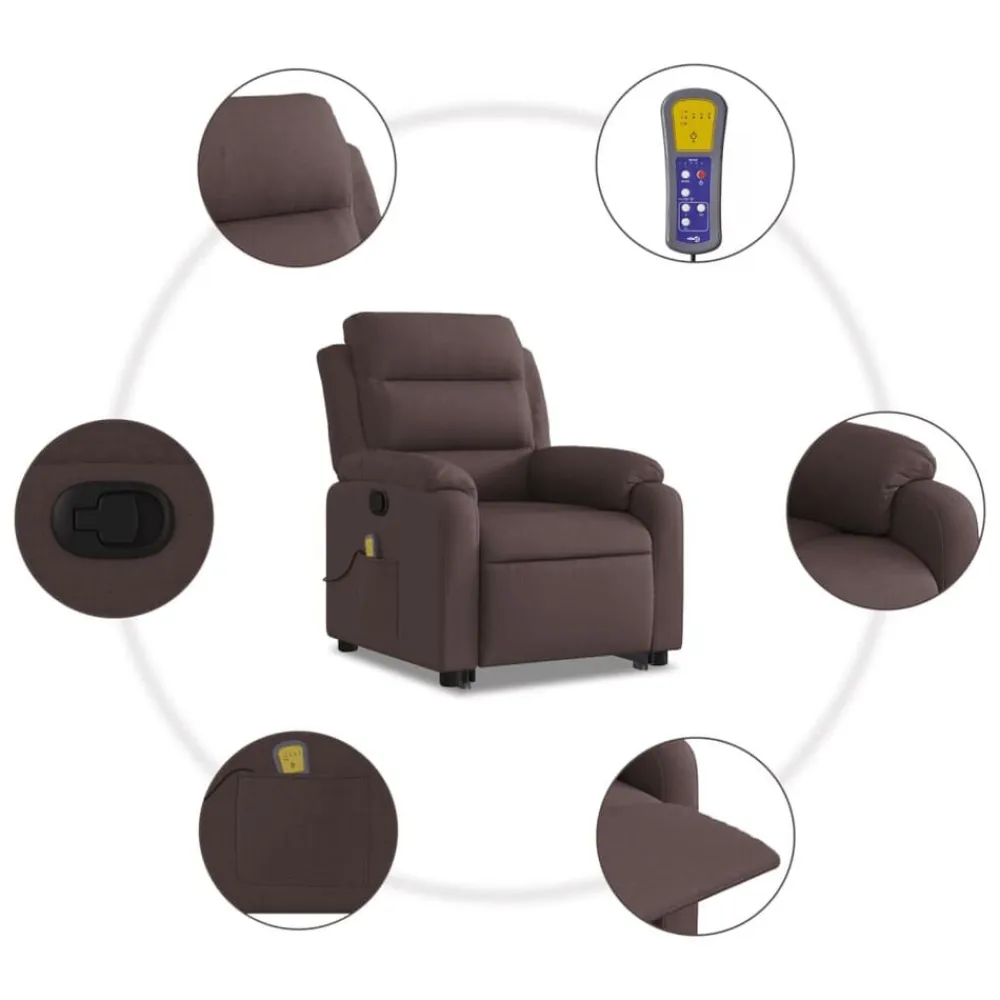 vidaXL Silla de masaje reclinable de pie de tela marrón oscuro Marrón oscuro Clearance