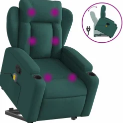 vidaXL Silla de masaje reclinable de pie de tela verde oscura Verde oscuro Discount