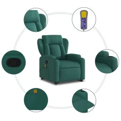 vidaXL Silla de masaje reclinable de pie de tela verde oscura Verde oscuro Discount