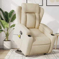 vidaXL Silla de masaje reclinable de pie de tela color Crema New