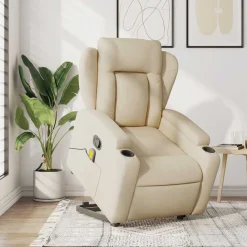 vidaXL Silla de masaje reclinable de pie de tela color Crema New