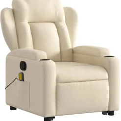 vidaXL Silla de masaje reclinable de pie de tela color Crema New