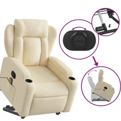 vidaXL Silla de masaje reclinable de pie de tela color Crema New