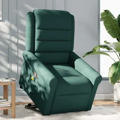 vidaXL Sillas-Silla de masaje reclinable de pie de tela verde oscura
