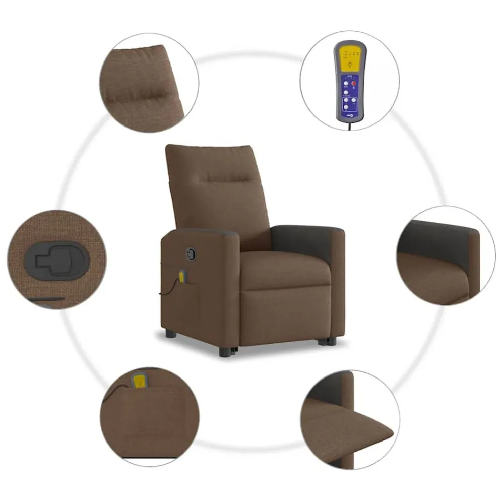 vidaXL Sillas-Silla de masaje reclinable de pie de tela marrón