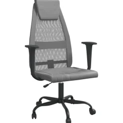 vidaXL Mobiliario De Oficina-Silla de oficina altura ajustable tela malla y cuero PE