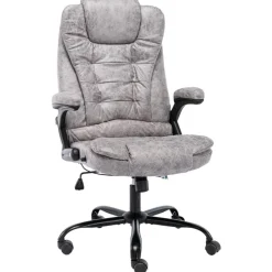 vidaXL Silla de oficina de piel de ante sintética Gris claro Discount