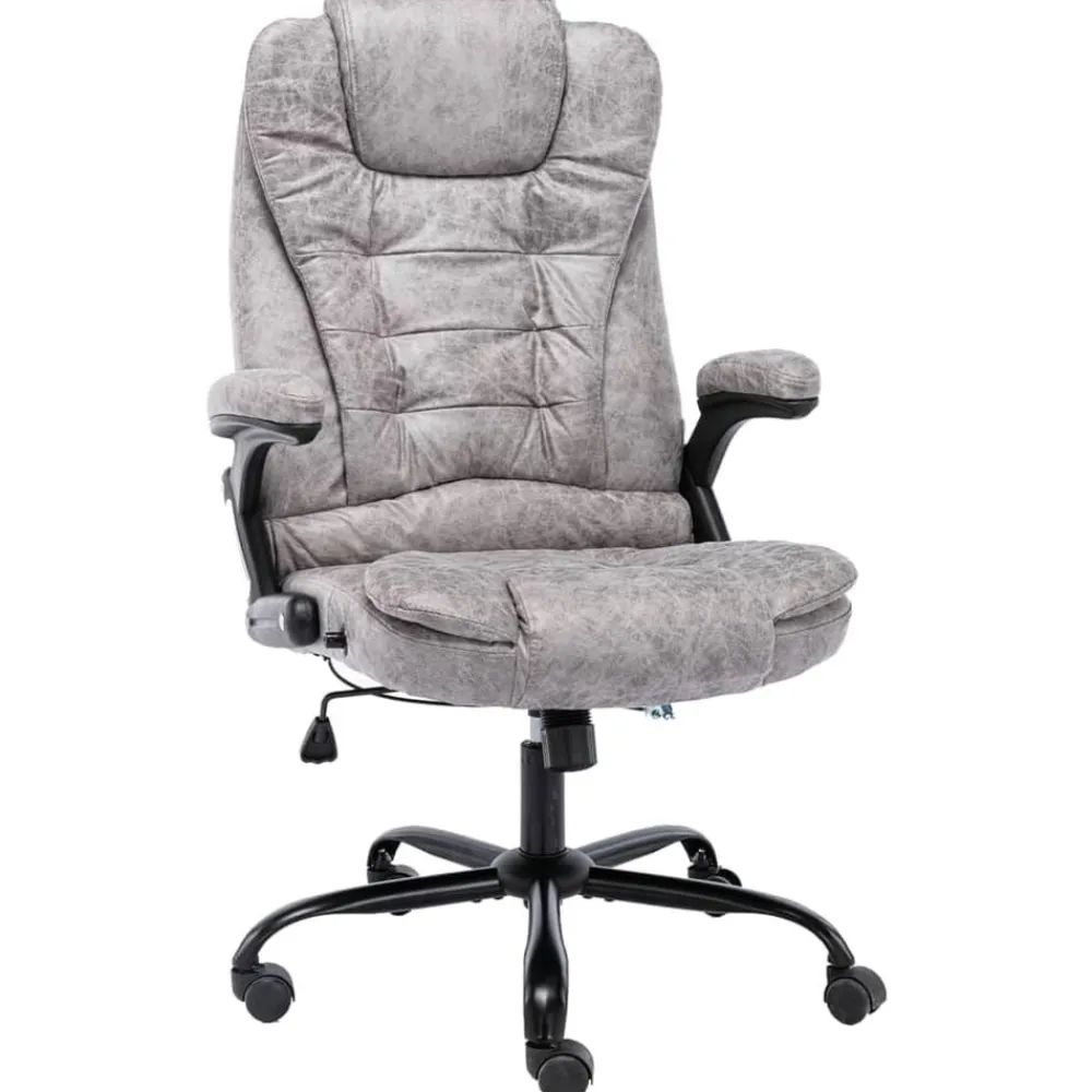 vidaXL Silla de oficina de piel de ante sintética Gris claro Discount