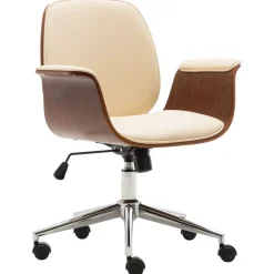 vidaXL Silla de oficina de madera curvada y cuero sintético Crema New