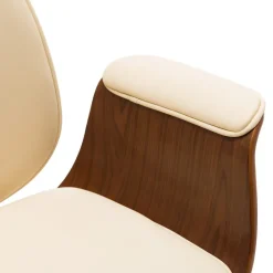 vidaXL Silla de oficina de madera curvada y cuero sintético Crema New