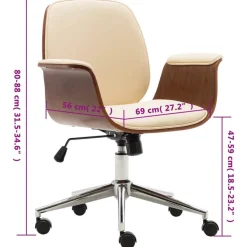 vidaXL Silla de oficina de madera curvada y cuero sintético Crema New