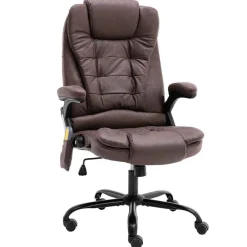 vidaXL Mobiliario De Oficina-Silla de oficina de masaje piel de ante sintética marrón oscuro