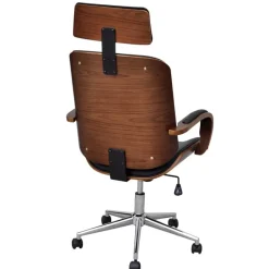 vidaXL Silla de oficina giratoria madera curvada y cuero artificial Negro y marrón