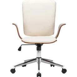 vidaXL Mobiliario De Oficina-Silla de oficina giratoria cuero sintético madera curva crema