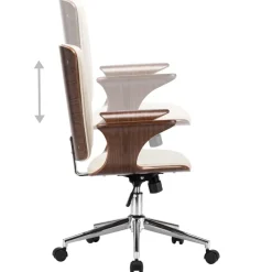 vidaXL Mobiliario De Oficina-Silla de oficina giratoria cuero sintético madera curva crema