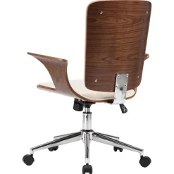 vidaXL Mobiliario De Oficina-Silla de oficina giratoria cuero sintético madera curva crema