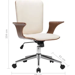 vidaXL Mobiliario De Oficina-Silla de oficina giratoria cuero sintético madera curva crema