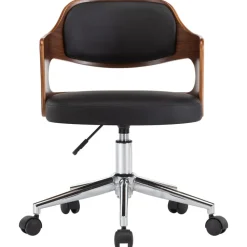vidaXL Silla de oficina giratoria madera curvada cuero sintético negro negro y marr&oacute;n oscuro Clearance