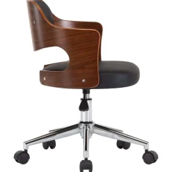 vidaXL Silla de oficina giratoria madera curvada cuero sintético negro negro y marr&oacute;n oscuro Clearance