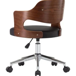 vidaXL Silla de oficina giratoria madera curvada cuero sintético negro negro y marr&oacute;n oscuro Clearance