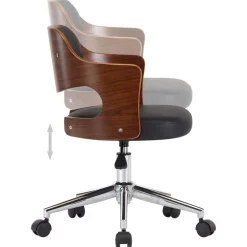 vidaXL Silla de oficina giratoria madera curvada cuero sintético negro negro y marr&oacute;n oscuro Clearance