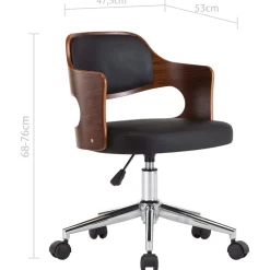 vidaXL Silla de oficina giratoria madera curvada cuero sintético negro negro y marr&oacute;n oscuro Clearance