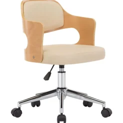 vidaXL Silla de oficina giratoria madera curvada cuero sintético Crema New