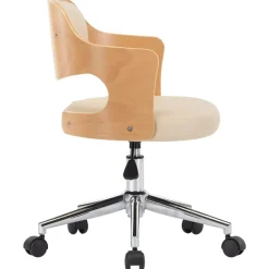 vidaXL Silla de oficina giratoria madera curvada cuero sintético Crema New