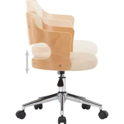 vidaXL Silla de oficina giratoria madera curvada cuero sintético Crema New