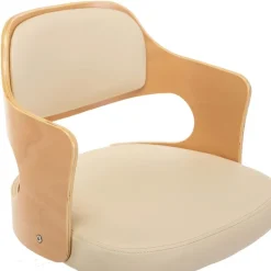 vidaXL Silla de oficina giratoria madera curvada cuero sintético Crema New